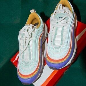 Nike Air Max 97 in Summit White/Obsidian/Sapphire/Pistachio Frost